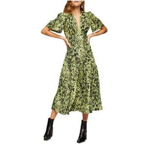 Topshop Animal Print Angel Sleeve Midi Dress Size 14 XL